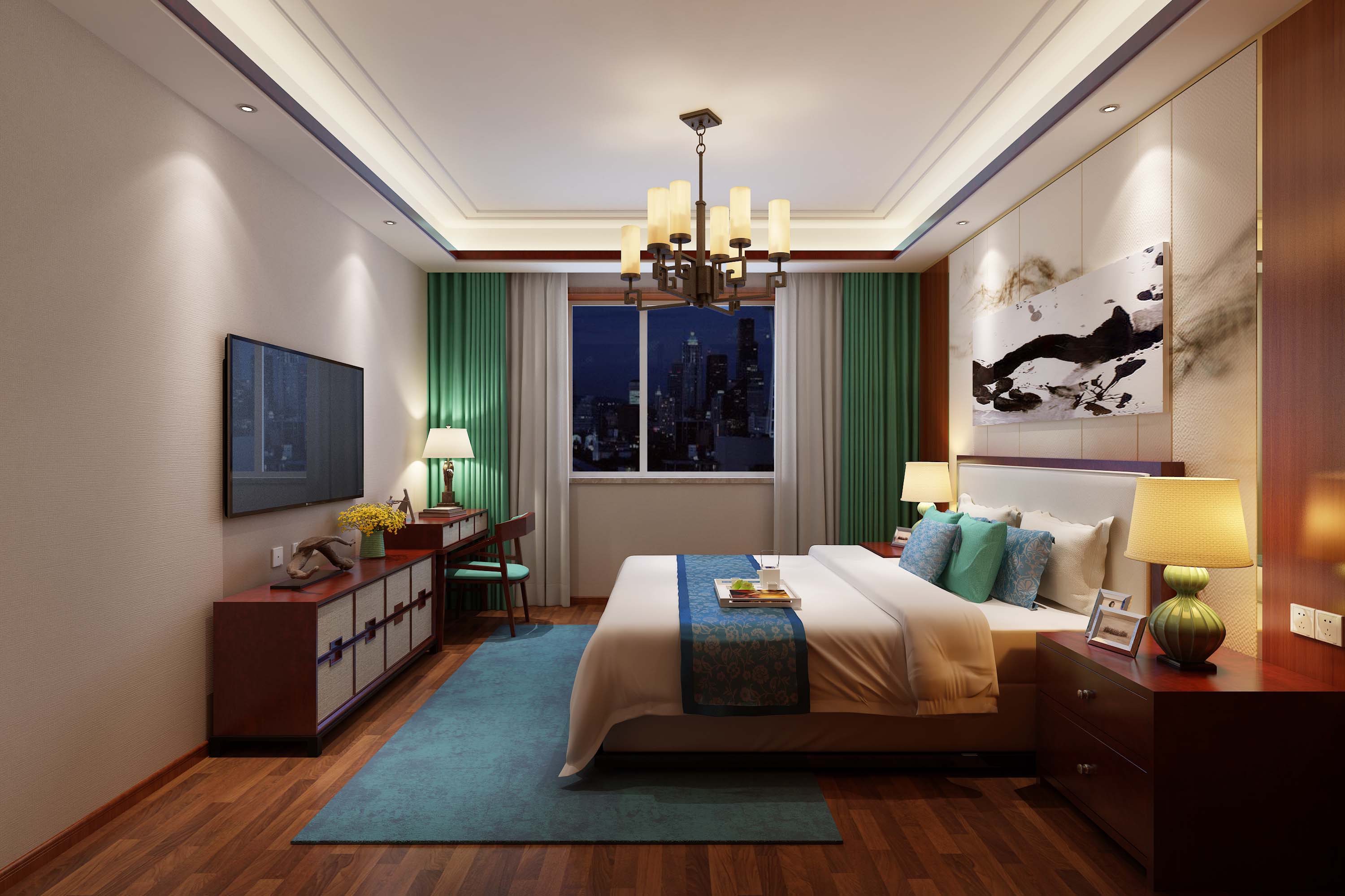 原创新中式主卧室