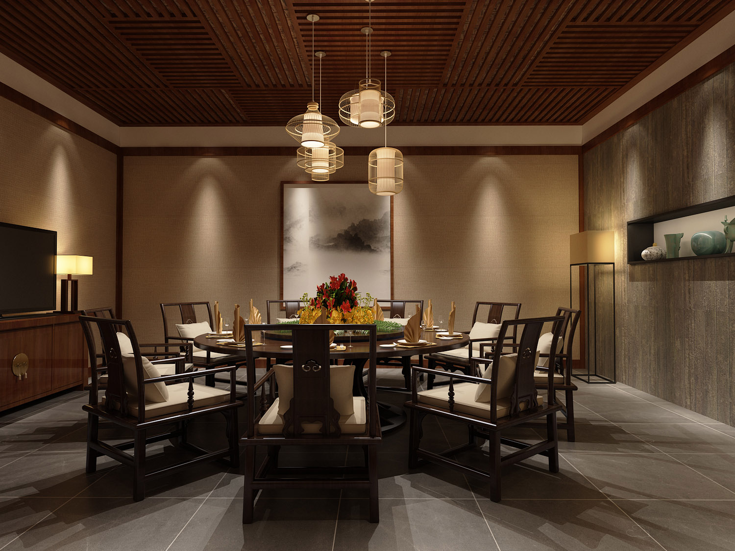 中式民俗包间灯光材质齐全