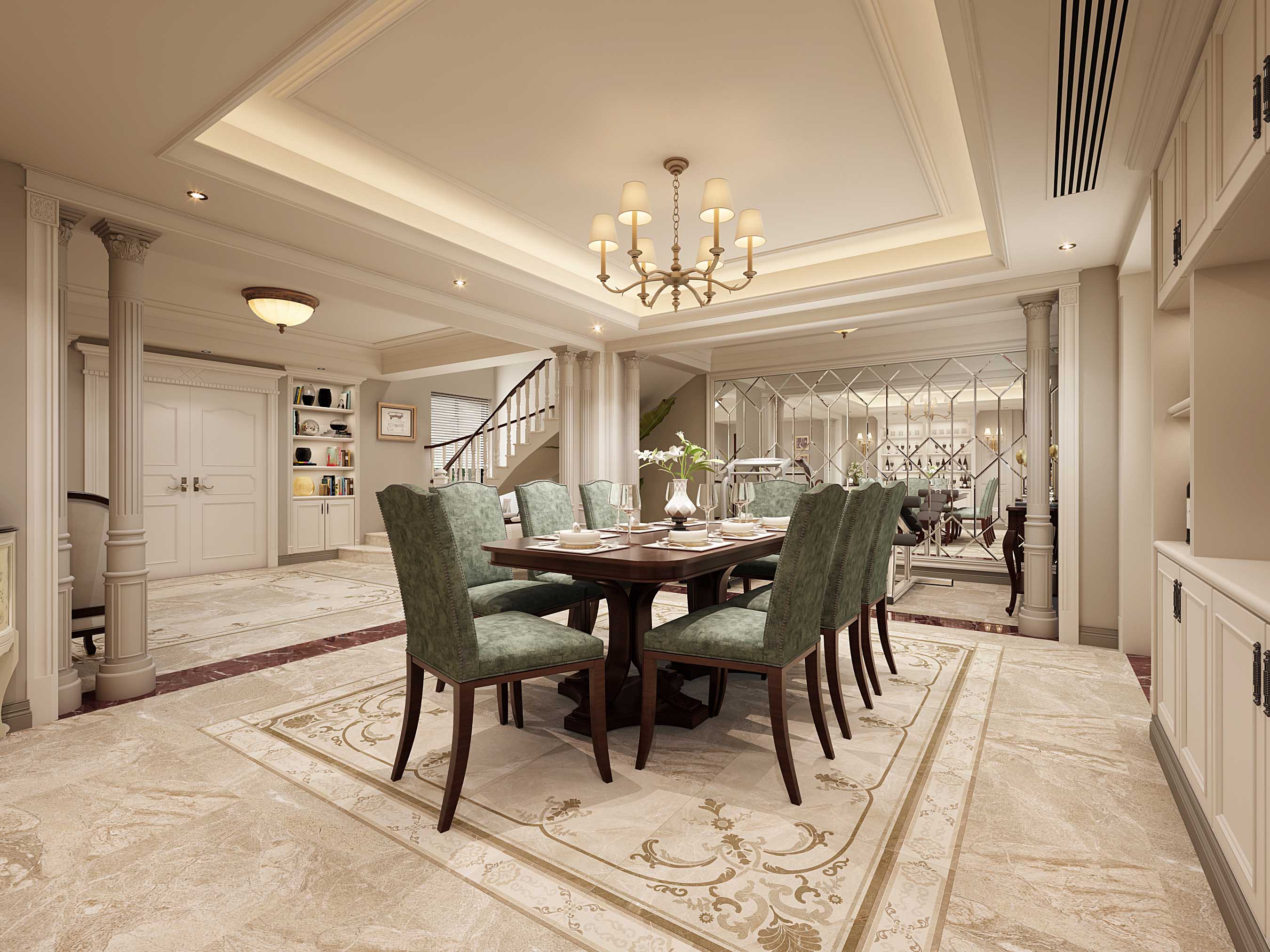 美式别墅客餐厅兼书房