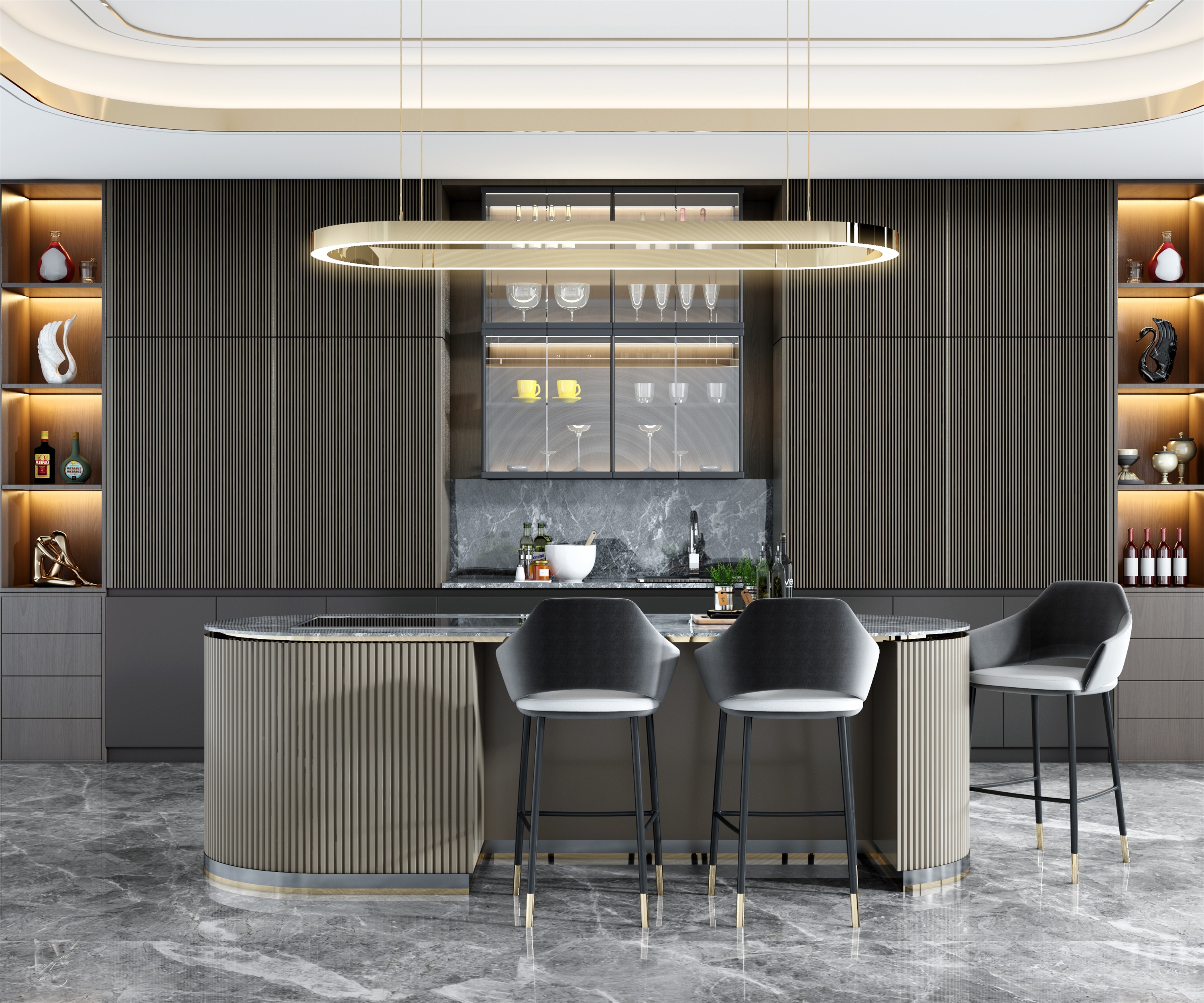2013现代风格复式楼开放式高档餐厅吧台椅子装修效果图片 – 设计本装修效果图
