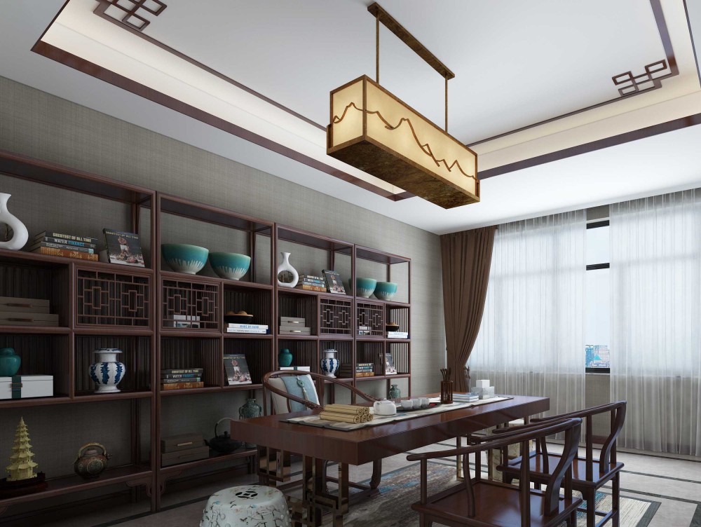 中式别墅书房卧室——扬州择木创建设计表现